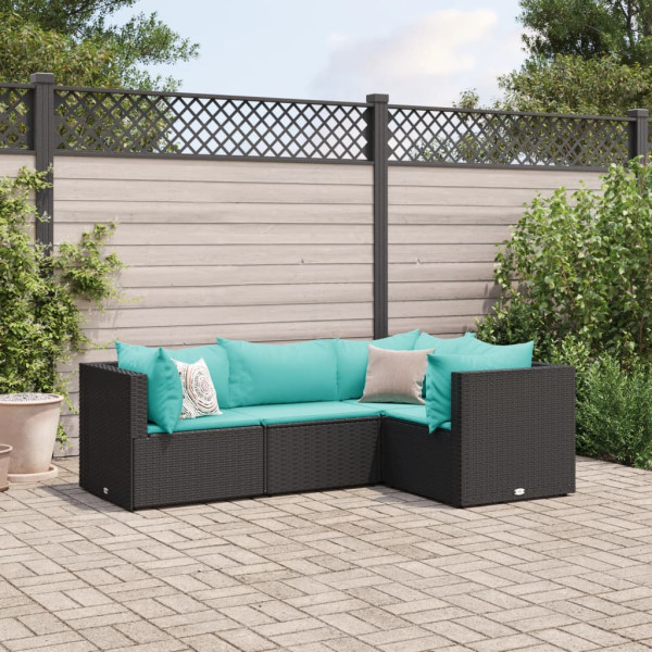 Conjunto de jardim com almofadas 4 peças rattan sintético preto D