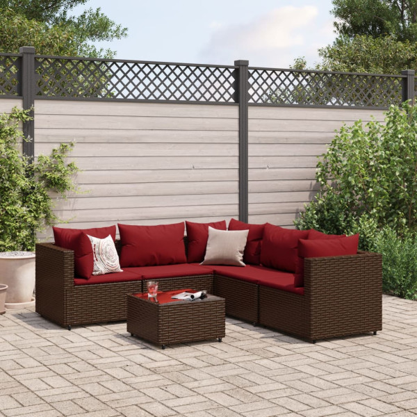 Conjunto de móveis de jardim 6 peças e almofadas de rattan marrom D