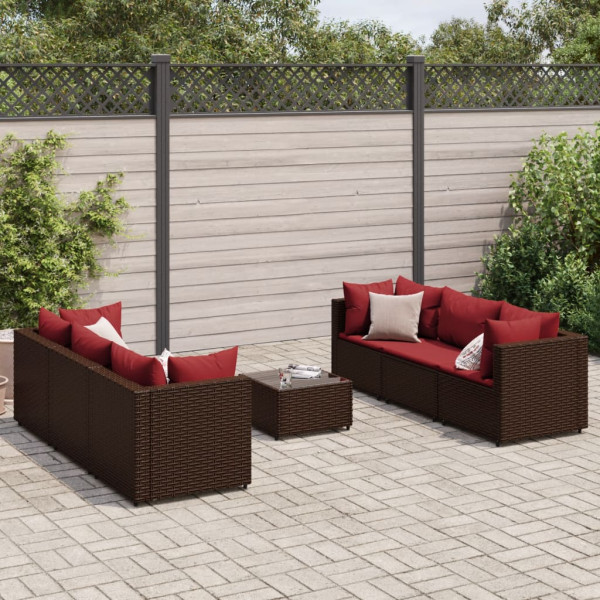 Conjunto de móveis de jardim 7 peças e almofadas de rattan sintético marrom D