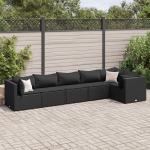 Set muebles de jardín 6 piezas y cojines ratán sintético negro D