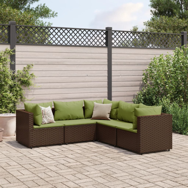 Conjunto de móveis de jardim 5 peças e almofadas de rattan marrom D