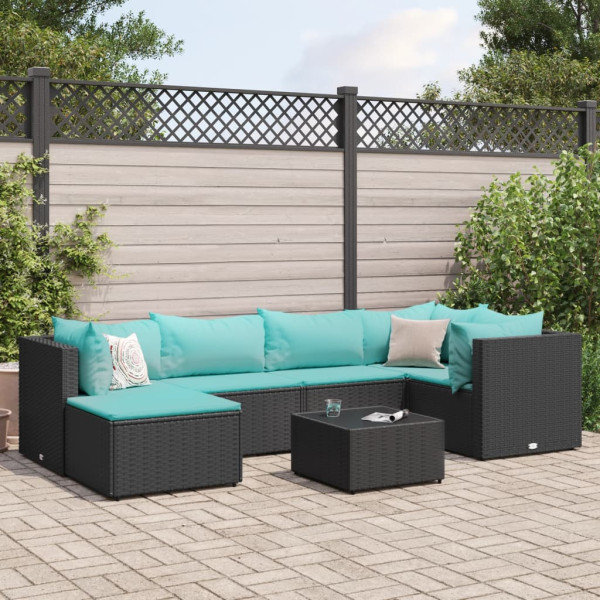 Conjunto de móveis de jardim e almofadas 7 pcs preto sintético rattan D