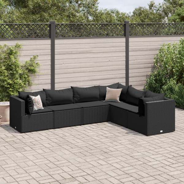 Set muebles de jardín 6 piezas y cojines ratán sintético negro D