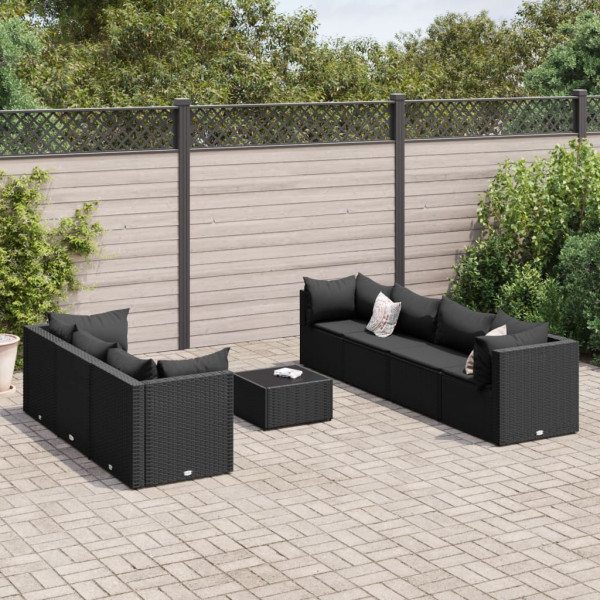 Conjunto de móveis de jardim 8 pcs e almofadas preto sintético rattan D