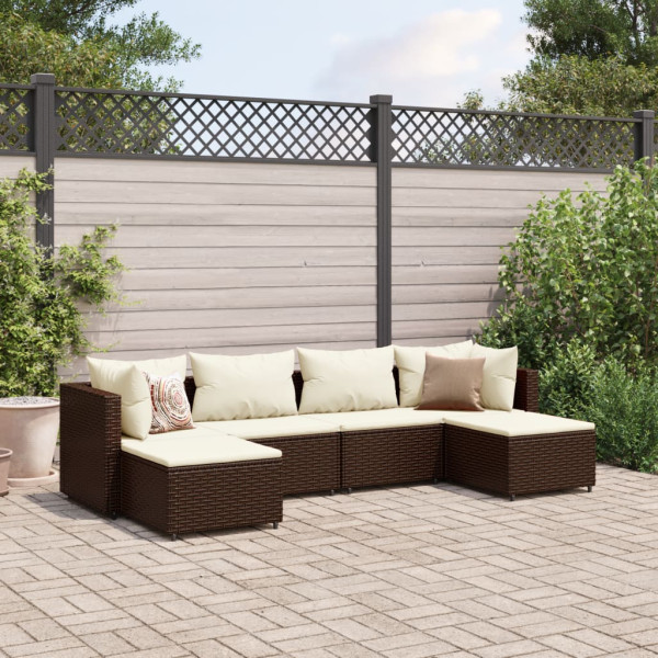 Conjunto de móveis de jardim 6 peças e almofadas de rattan marrom D