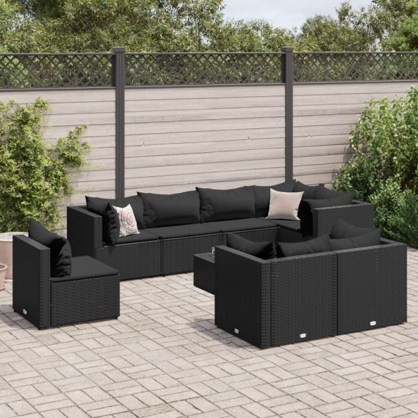 Conjunto de móveis de jardim 9 pcs e almofadas de rattan sintético preto D