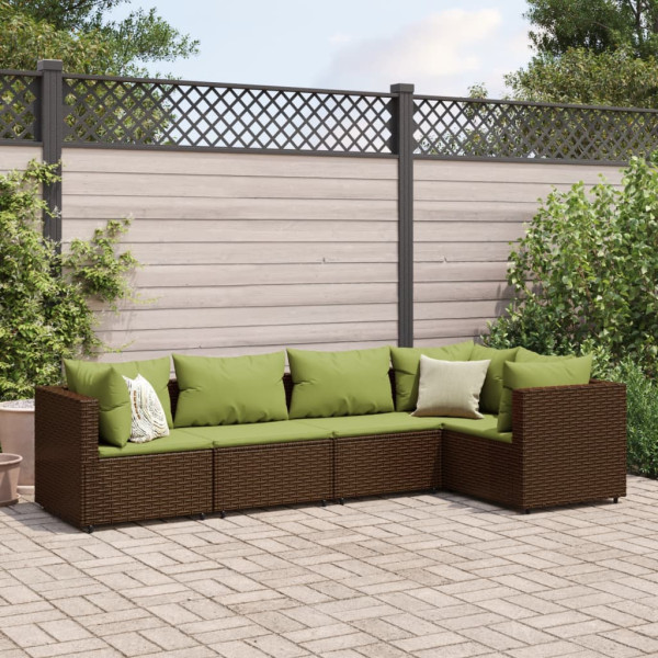 Conjunto de móveis de jardim 5 peças e almofadas de rattan marrom D