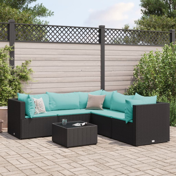 Conjunto de móveis de jardim 6 peças e almofadas de rattan sintético preto D