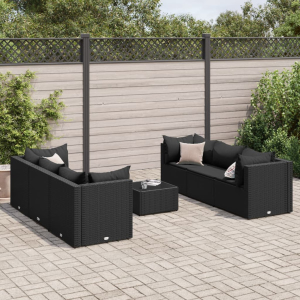 Set de muebles de jardín y cojines 7 pzas ratán sintético negro D