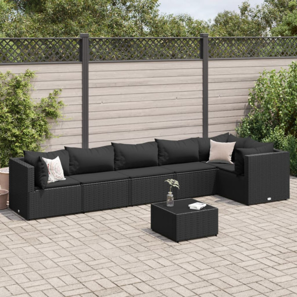 Set de muebles de jardín y cojines 7 pzas ratán sintético negro D