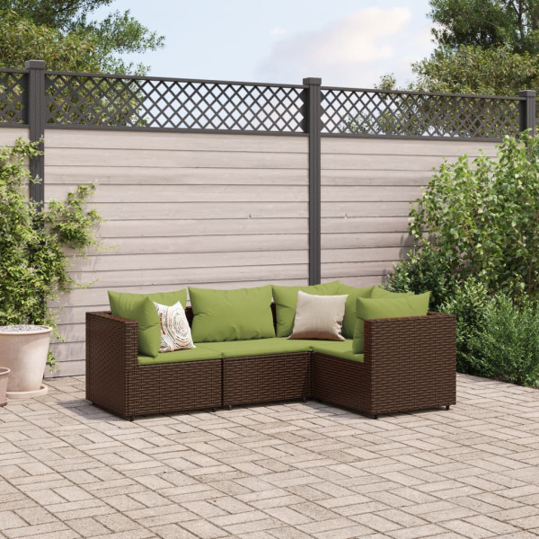 Conjunto de móveis de jardim 4 peças e almofadas de rattan sintético marrom D