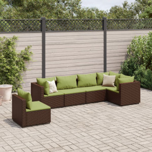 Set muebles de jardín 6 piezas y cojines ratán sintético marrón D