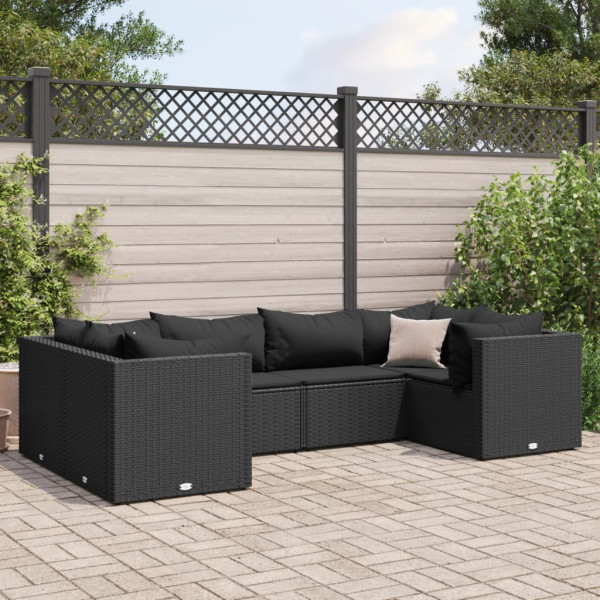 Set muebles de jardín 6 piezas y cojines ratán sintético negro D