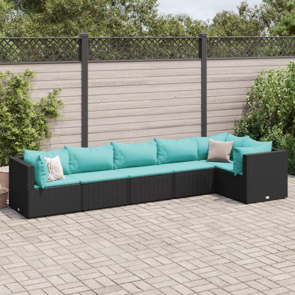 Set muebles de jardín 6 piezas y cojines ratán sintético negro D