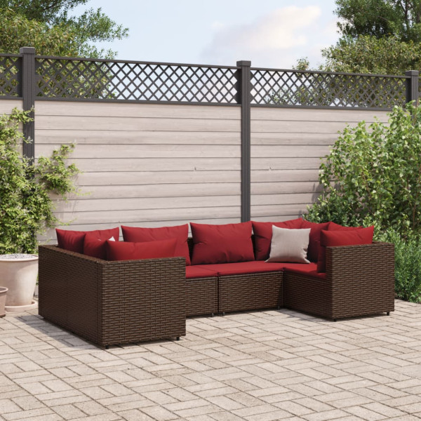 Conjunto de móveis de jardim 6 peças e almofadas de rattan marrom D