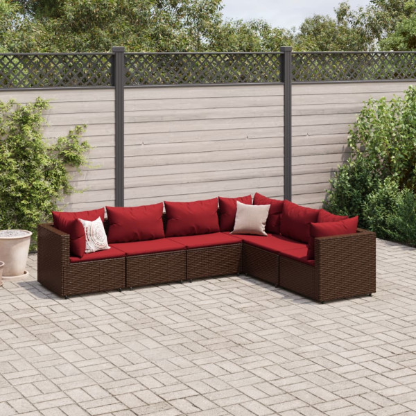 Conjunto de móveis de jardim 6 peças e almofadas de rattan marrom D