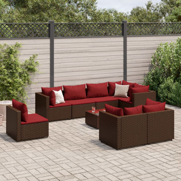 Conjunto de móveis de jardim 9 peças e almofadas de rattan marrom D