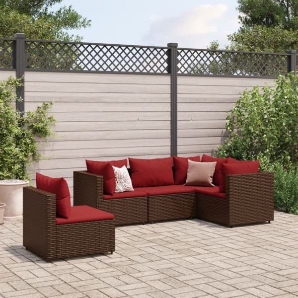 Conjunto de móveis de jardim 5 peças e almofadas de rattan marrom D