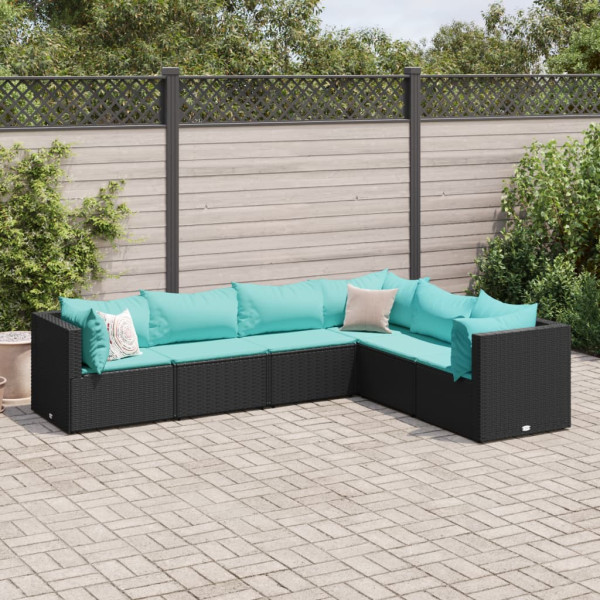 Set muebles de jardín 6 piezas y cojines ratán sintético negro D