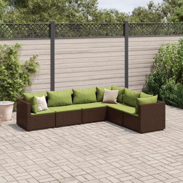 Conjunto de móveis de jardim 6 peças e almofadas de rattan marrom D