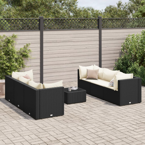 Conjunto de móveis de jardim e almofadas 7 pcs preto sintético rattan D