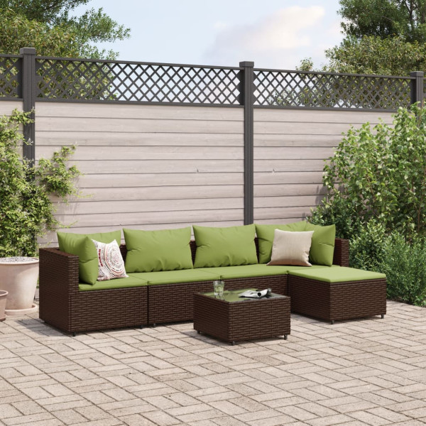 Conjunto de móveis de jardim 6 peças e almofadas de rattan marrom D