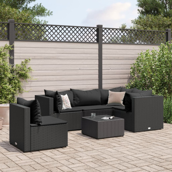 Set muebles de jardín 6 piezas y cojines ratán sintético negro D