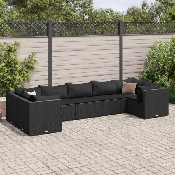 Set de muebles de jardín y cojines 7 pzas ratán sintético negro D