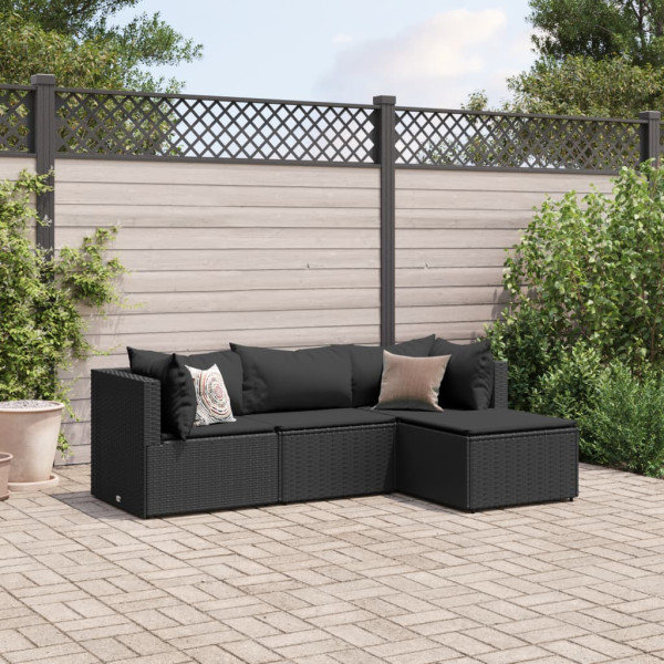 Conjunto de jardim com almofadas 4 peças rattan sintético preto D