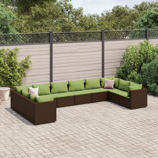 Conjunto de móveis de jardim 10 pcs e almofadas de rattan marrom D