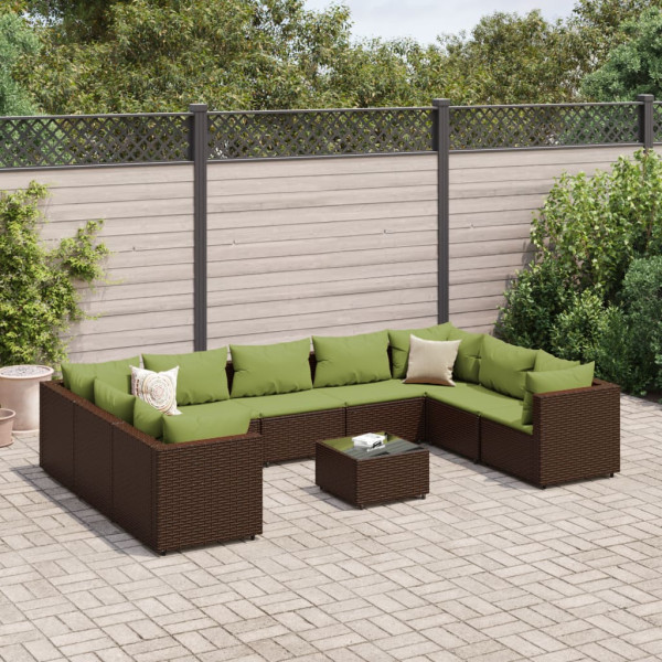 Conjunto de móveis de jardim 10 pcs e almofadas de rattan marrom D