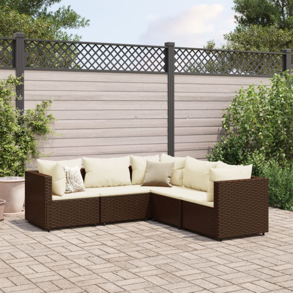 Conjunto de móveis de jardim 5 peças e almofadas de rattan marrom D