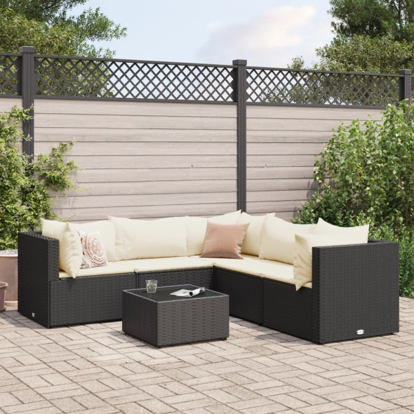 Conjunto de móveis de jardim 6 peças e almofadas de rattan sintético preto D