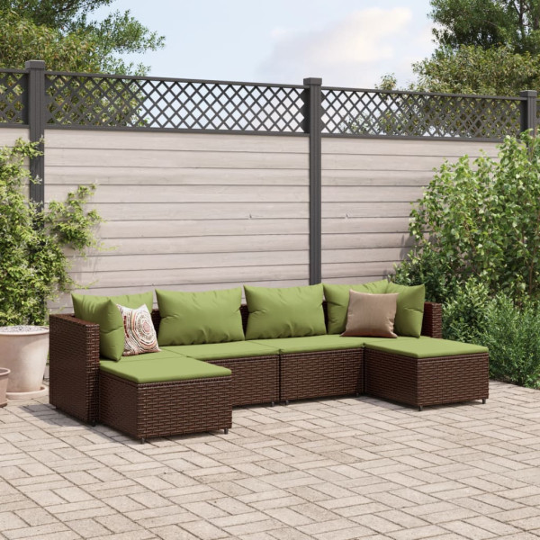 Conjunto de móveis de jardim 6 peças e almofadas de rattan marrom D