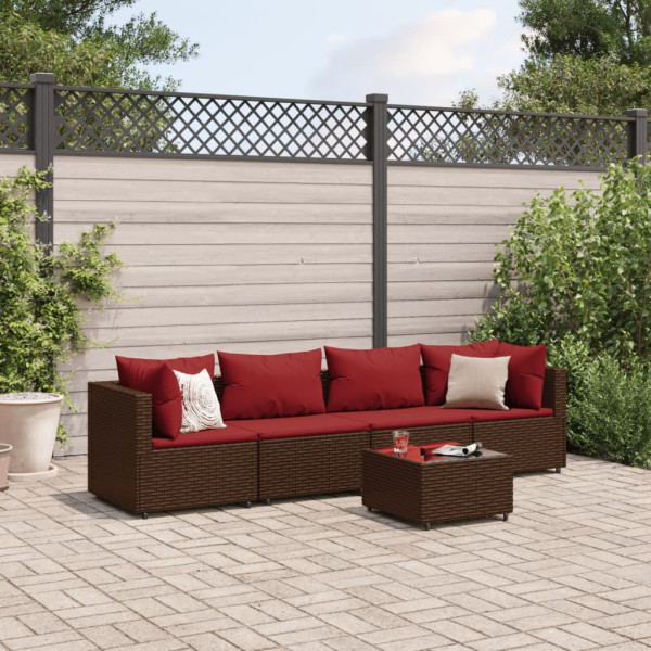 Conjunto de móveis de jardim 5 peças e almofadas de rattan marrom D