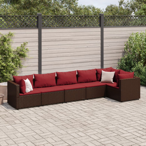 Conjunto de móveis de jardim 6 peças e almofadas de rattan marrom D