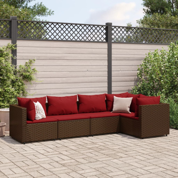 Conjunto de móveis de jardim 5 peças e almofadas de rattan marrom D