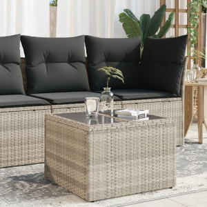 Mesa jardín superficie vidrio ratán PE gris claro 55x55x37 cm D