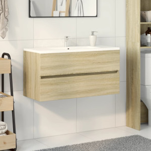 Armario lavabo madera contrachapada roble Sonoma 90x38.5x45 cm D