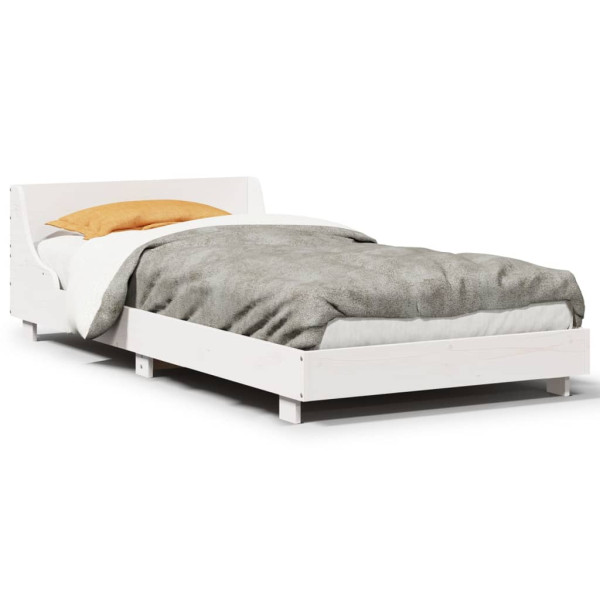 Estrutura de cama com cabeceira de pinho branco 90x190 cm D