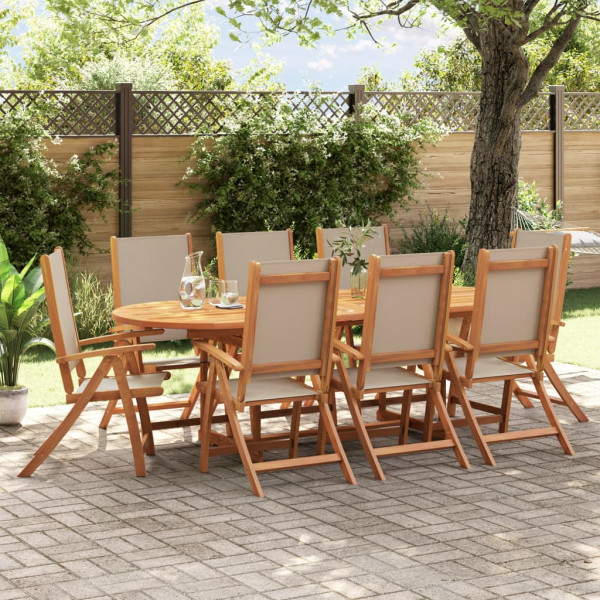 Sala de jantar de jardim 9 pcs madeira maciza acacia e textileno D