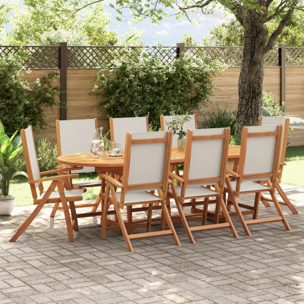 Sala de jantar de jardim 9 pcs madeira maciza acacia e textileno D