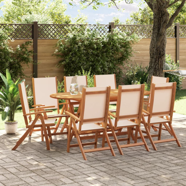 Sala de jantar de jardim 9 pcs madeira maciza acacia e textileno D