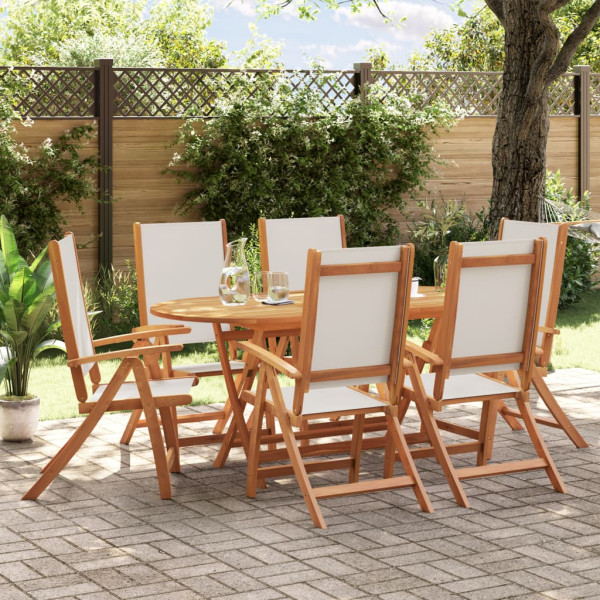 Sala de jantar de jardim 7 pcs madeira maciza acacia e textileno D