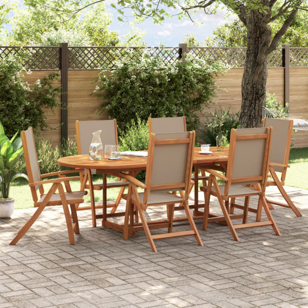 Sala de jantar de jardim 7 pcs madeira maciza acacia e textileno D