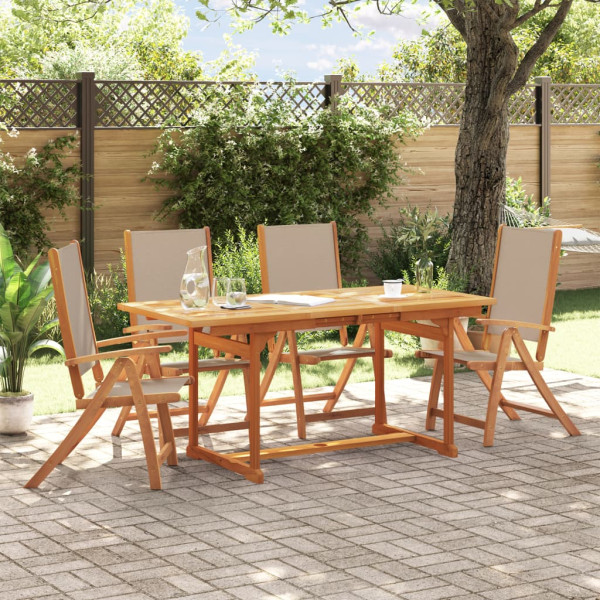 Sala de jantar de jardim 5 pcs madeira maciza acacia e textileno D