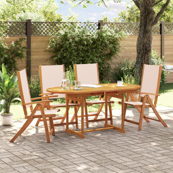 Sala de jantar de jardim 5 pcs madeira maciza acacia e textileno D