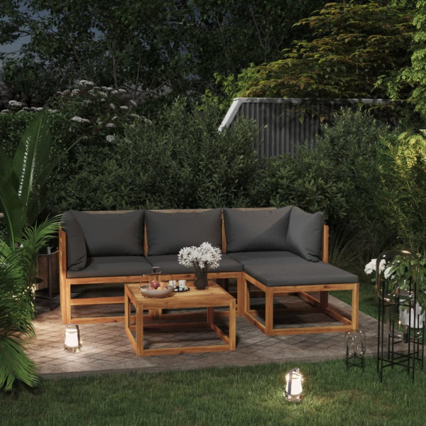 Set muebles de jardín 5 pzas con cojines madera maciza acacia D