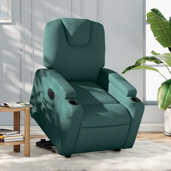 Sillón eléctrico reclinable elevable de tela verde oscuro D