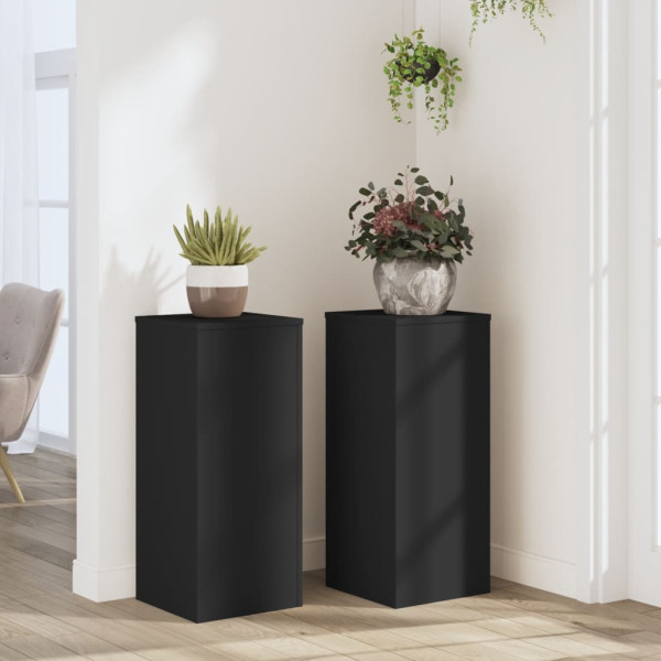 Soportes de plantas 2 uds madera ingeniería negro 30x30x70 cm D